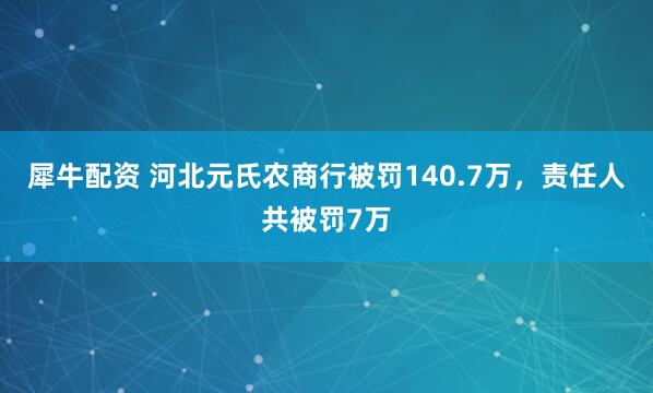 犀牛配资 河北元氏农商行被罚140.7万，责任人共被罚7万